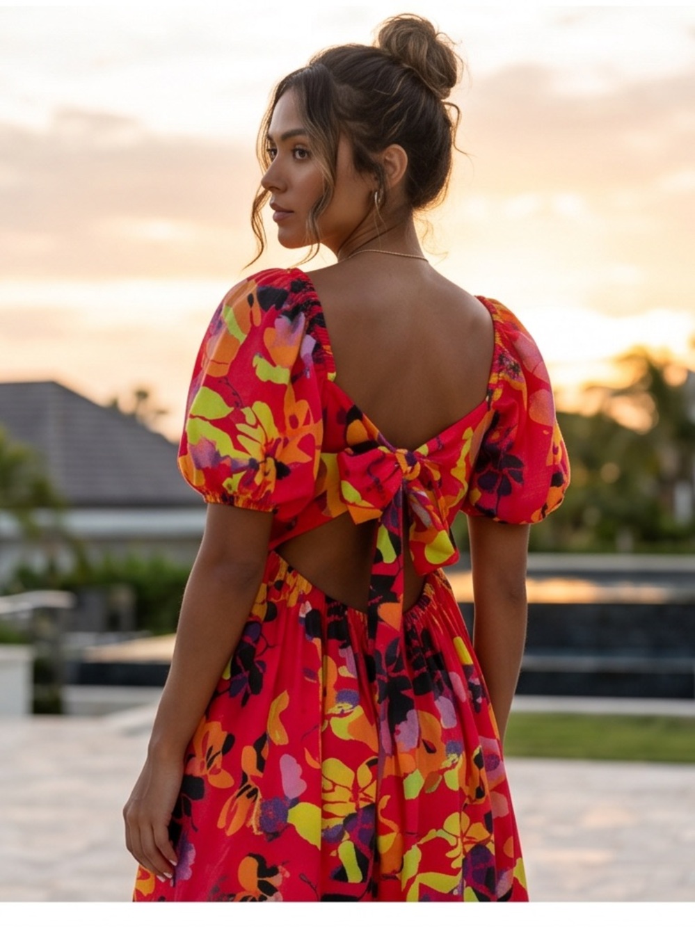 Mulla Floral Red Puff-Sleeve Square Neck Mini Dress size small - Picture 4 of 6